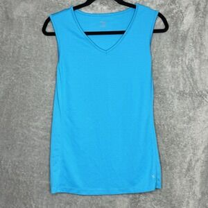 Danskin Now XXL 2X Shirt Top Blue Solid Sleeveless V Neck Jersey Knit Women